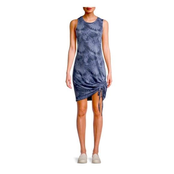 Como Blu Sleeveless Scoop Neck Tie Dye Stretchy Ruched Adjustable Sheath Dress - Picture 1 of 6